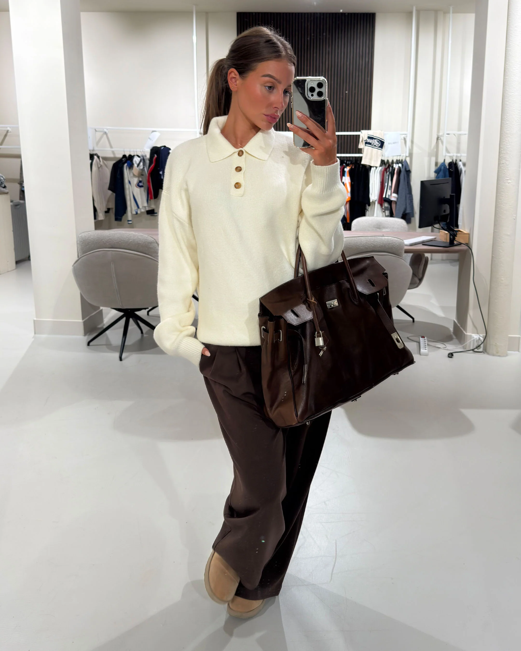 Alessandro Knitted Polo Sweater | Ecru - Image 5
