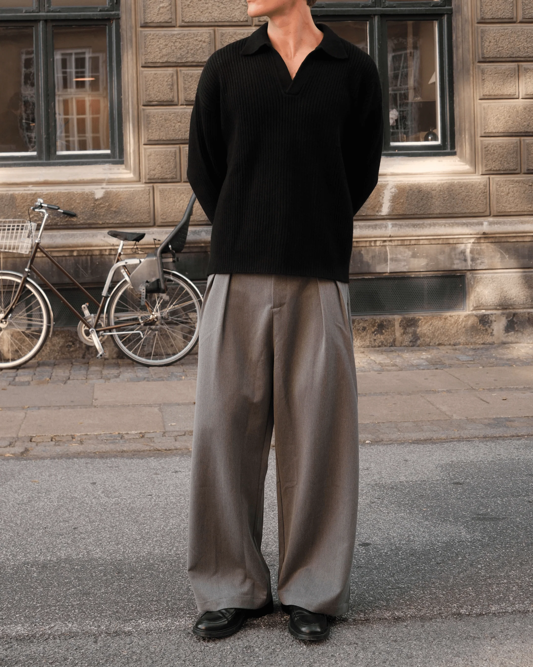 Ambra Loose-Fit Pleated Pants | Grey Melee - Image 4