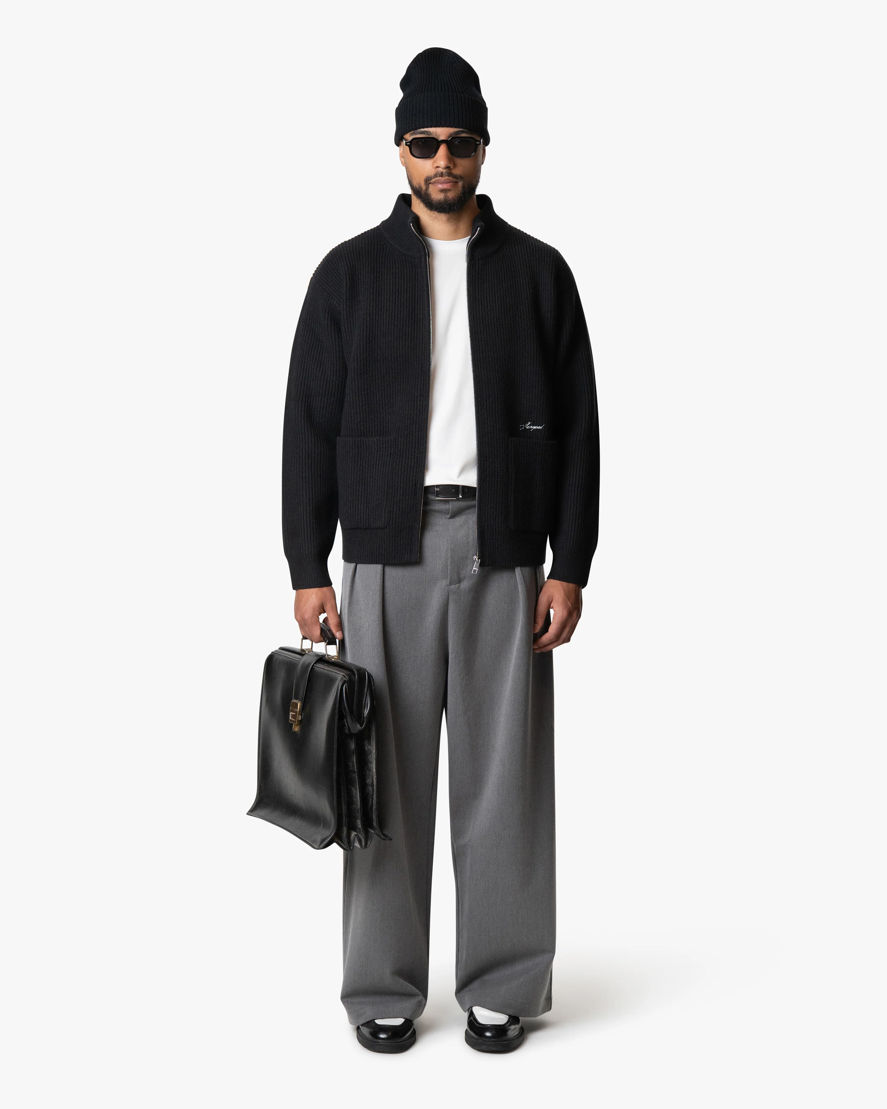 Giacca Heavy Knitted Zip-Up Cardigan | Black - Image 4