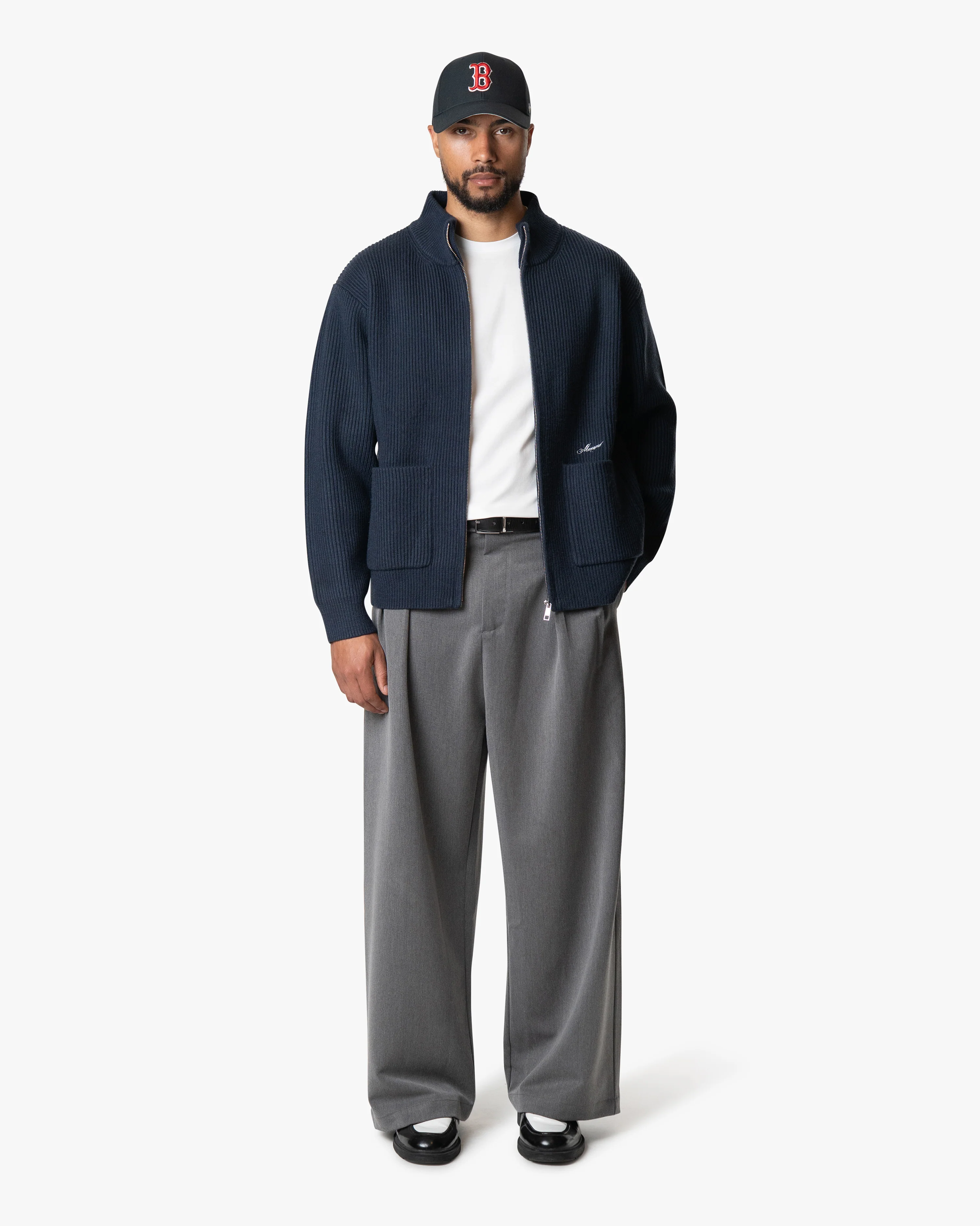 Giacca Heavy Knitted Zip-Up Cardigan | Navy - Image 4