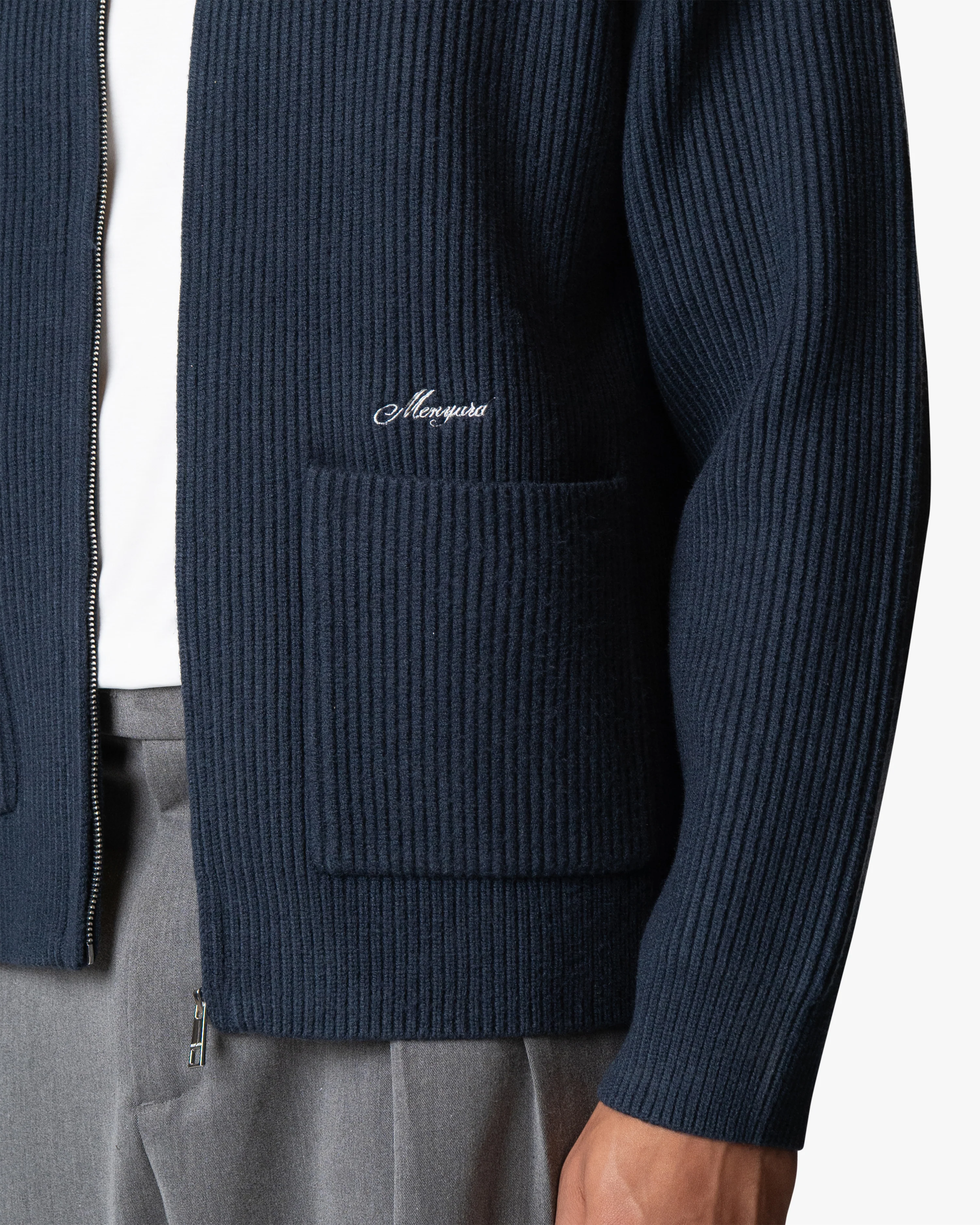 Giacca Heavy Knitted Zip-Up Cardigan | Navy - Image 7