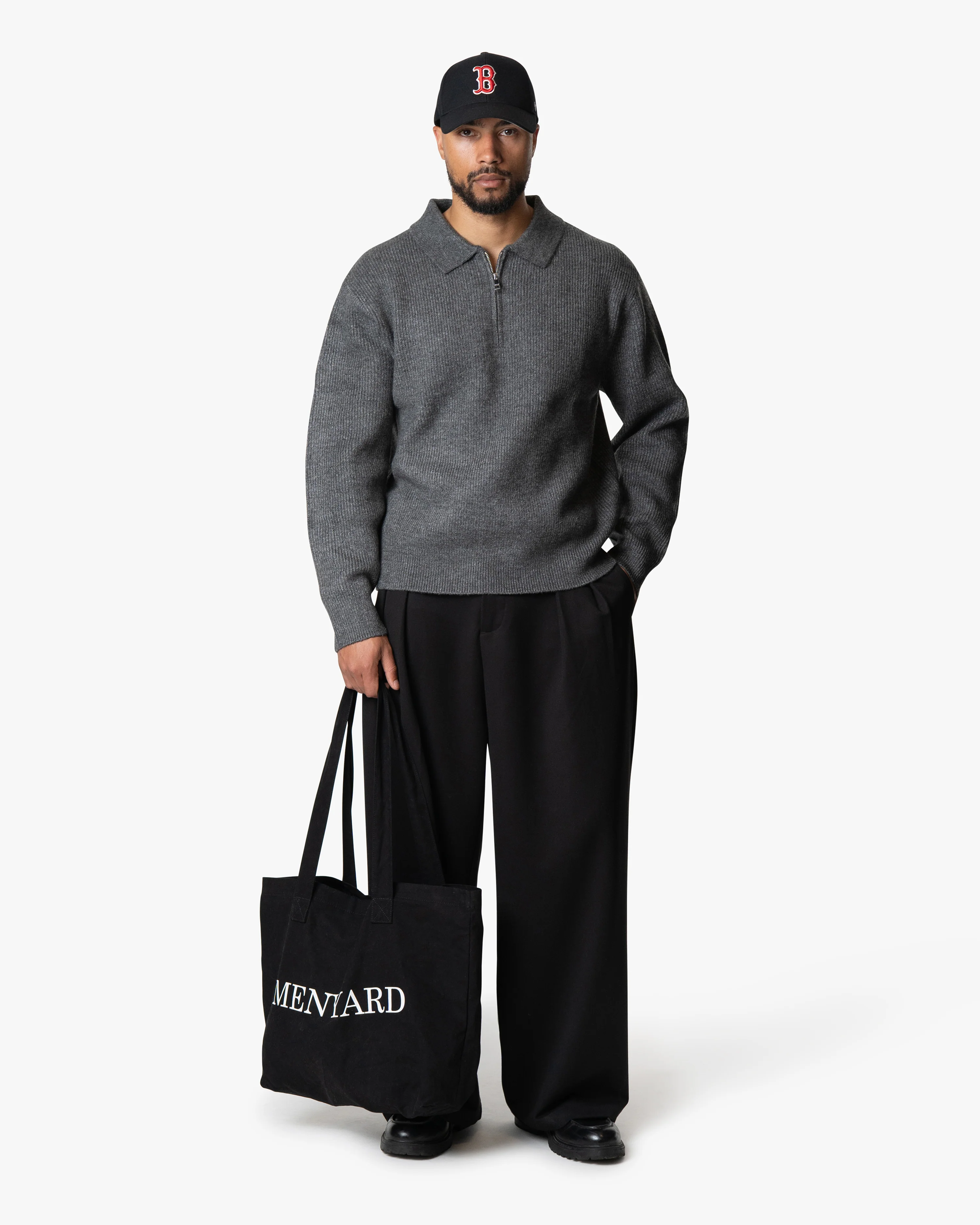 Levante Knitted Half-Zip Polo Sweater | Dark Grey - Image 3