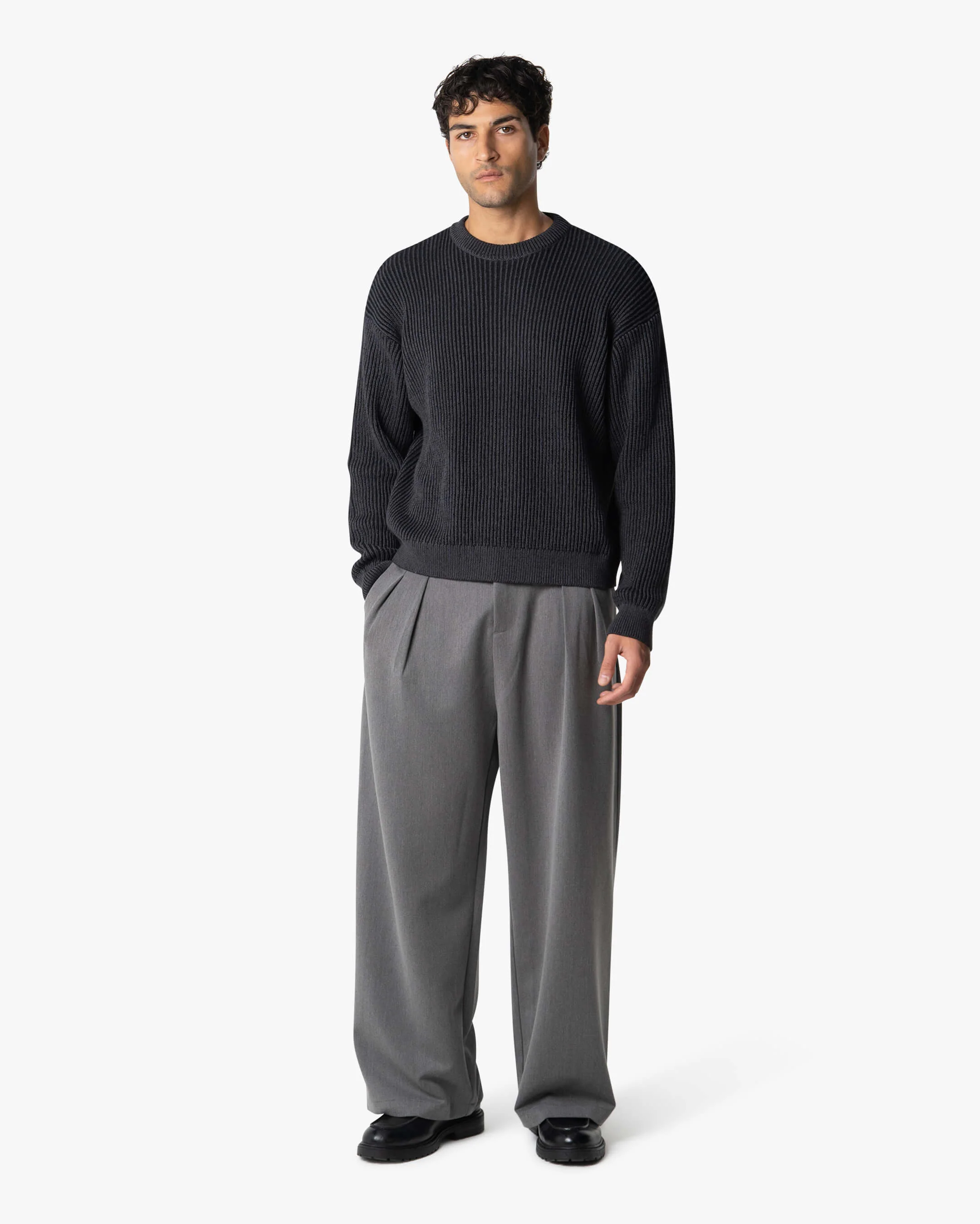 Lima Boxy Knitted Cotton Sweater | Black/Grey - Image 3