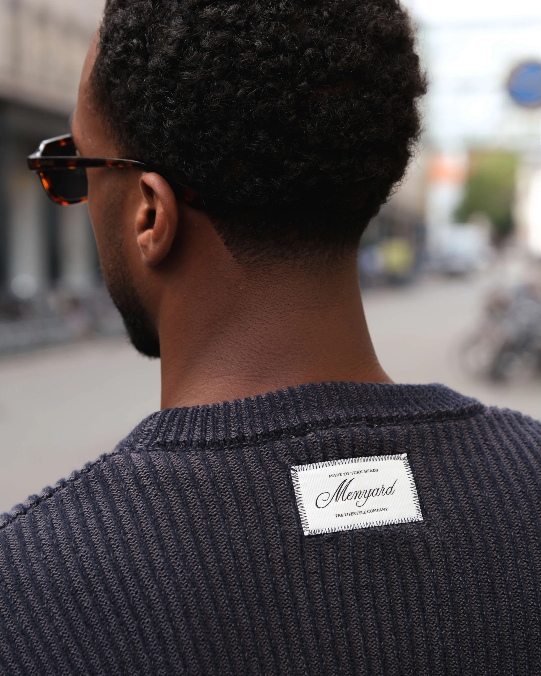 Lima Boxy Knitted Cotton Sweater | Navy/Grey - Image 3