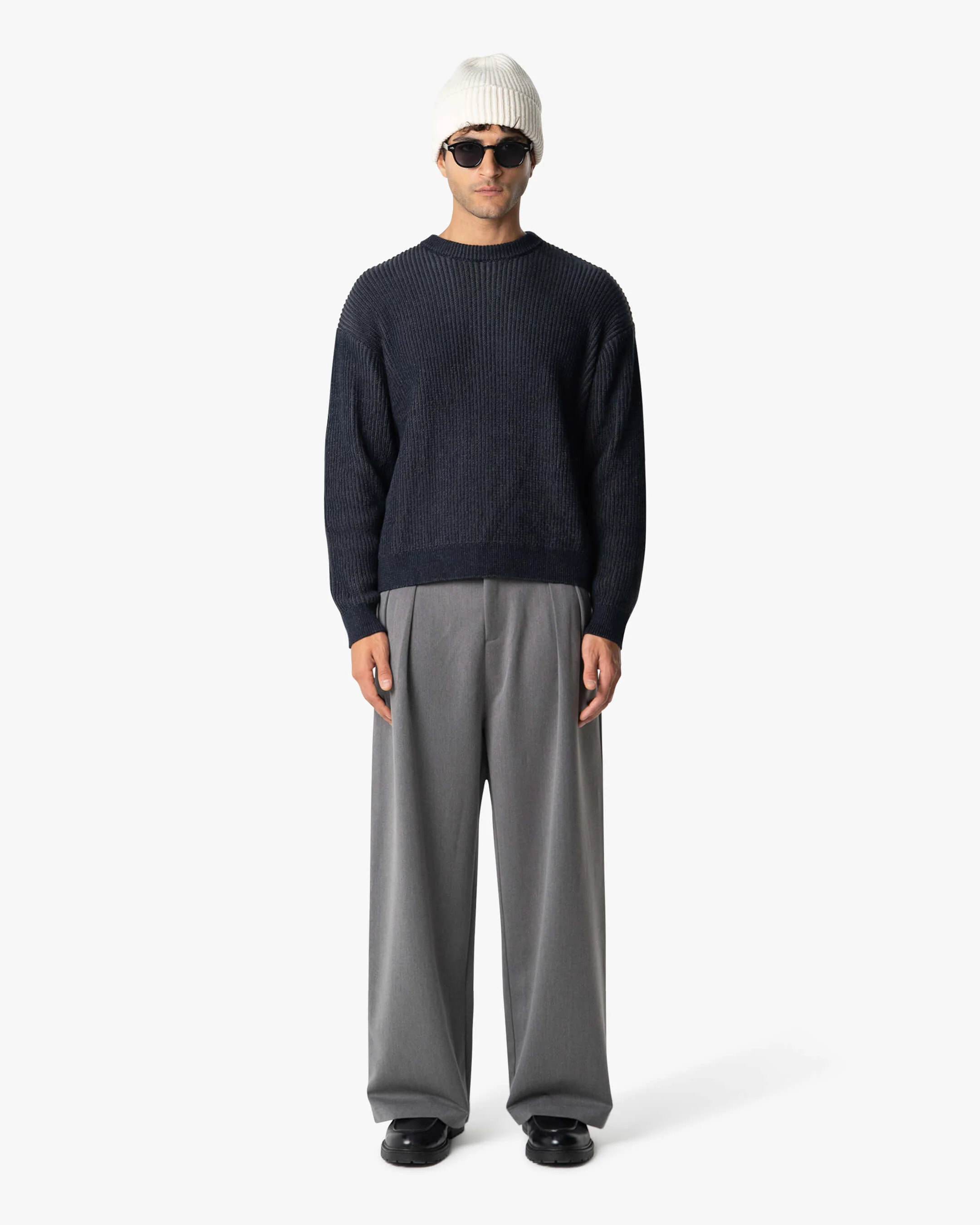 Lima Boxy Knitted Cotton Sweater | Navy/Grey - Image 4