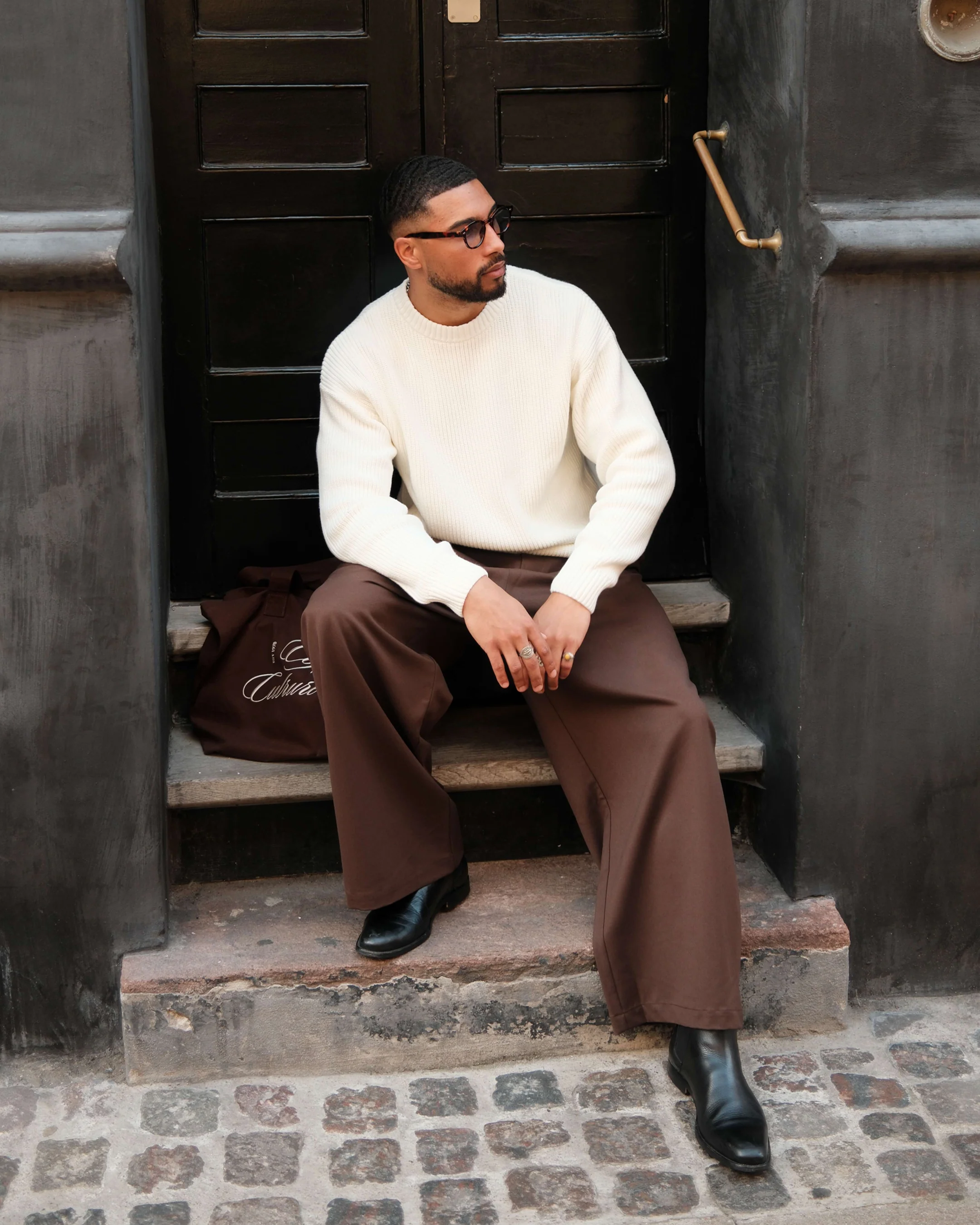 Naval Knitted Cotton Sweater | Ecru - Image 5