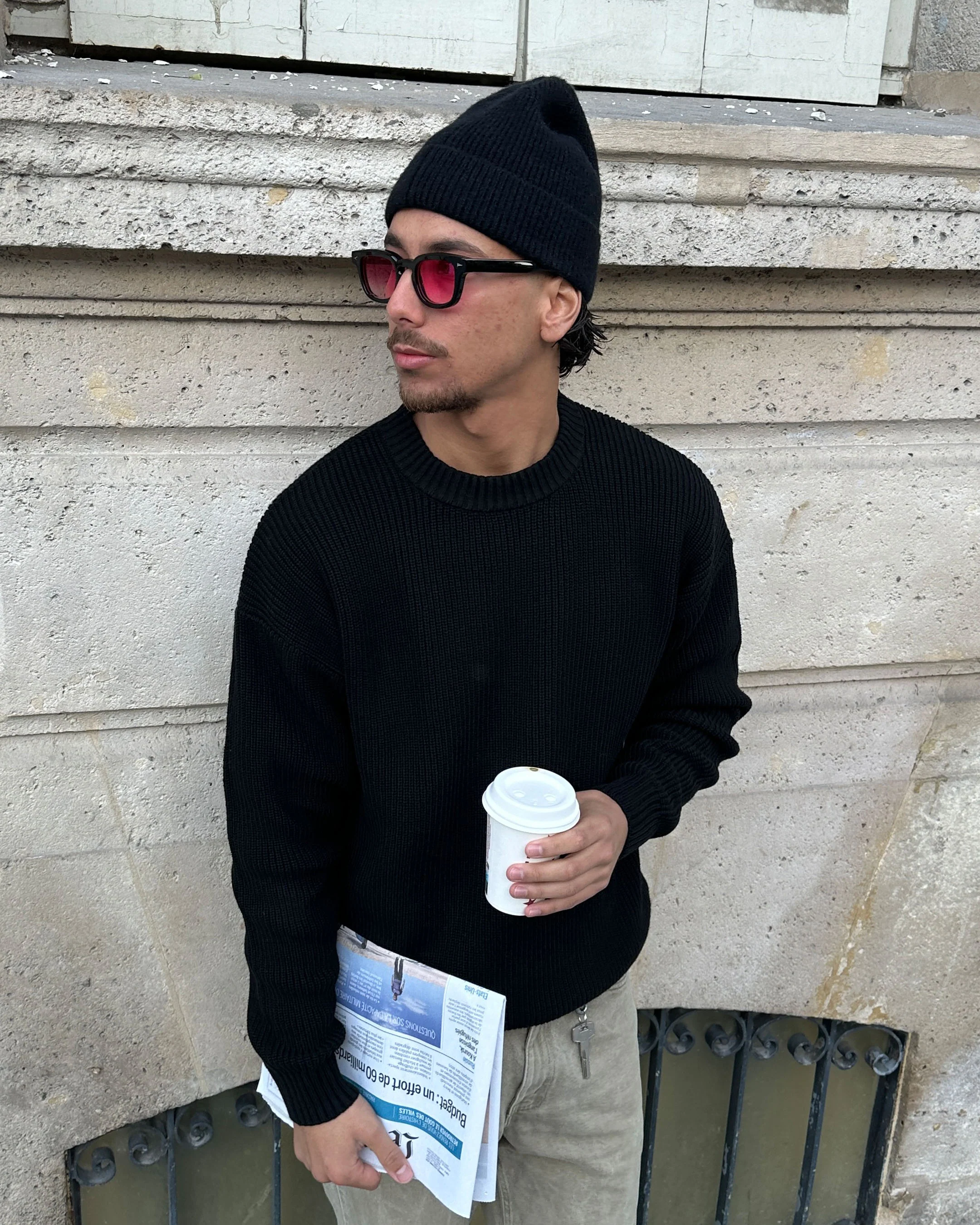 Naval Knitted Cotton Sweater | Black - Image 3