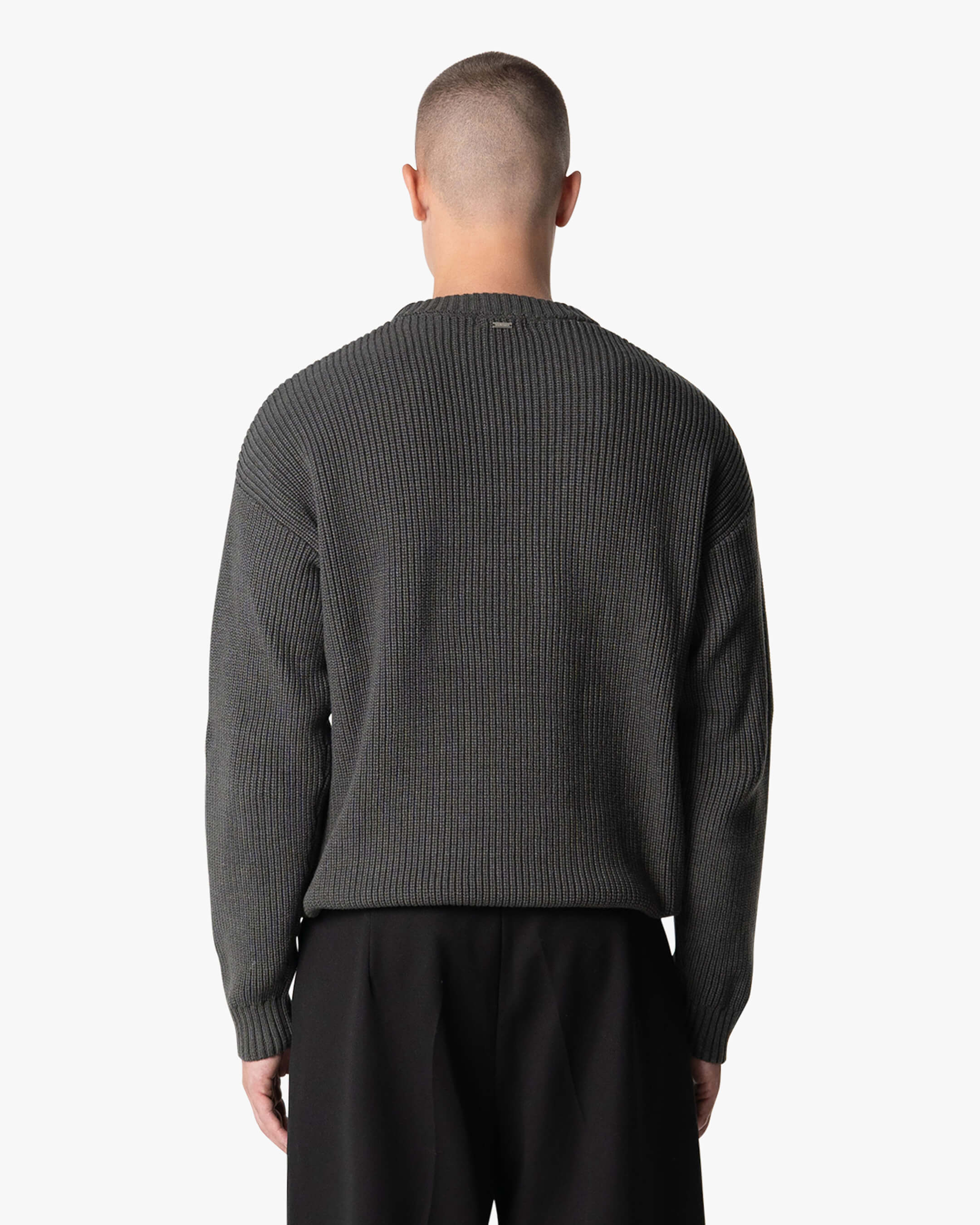 Naval Knitted Cotton Sweater | Dark Grey - Image 4