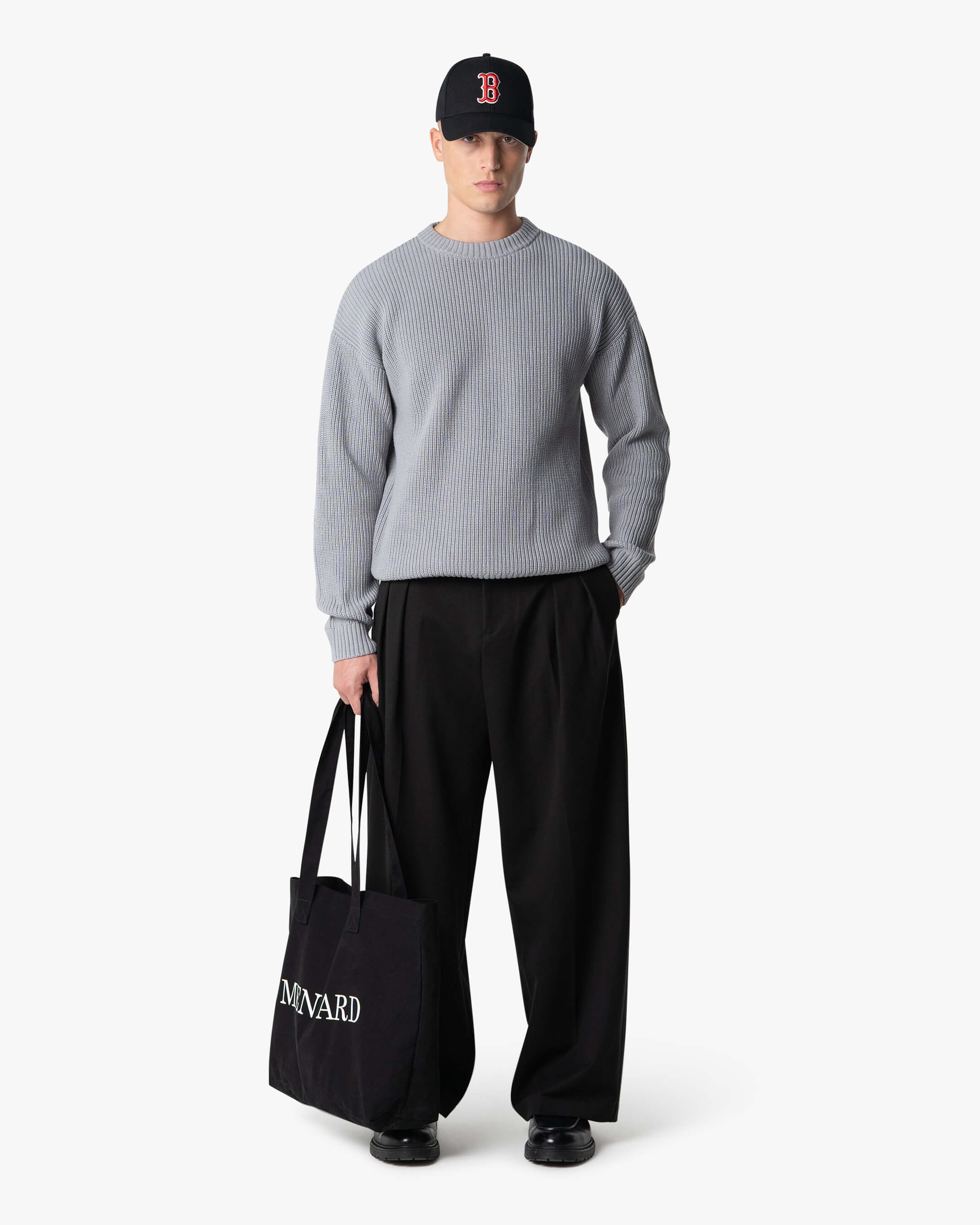 Naval Knitted Cotton Sweater | Grey Melee - Image 2