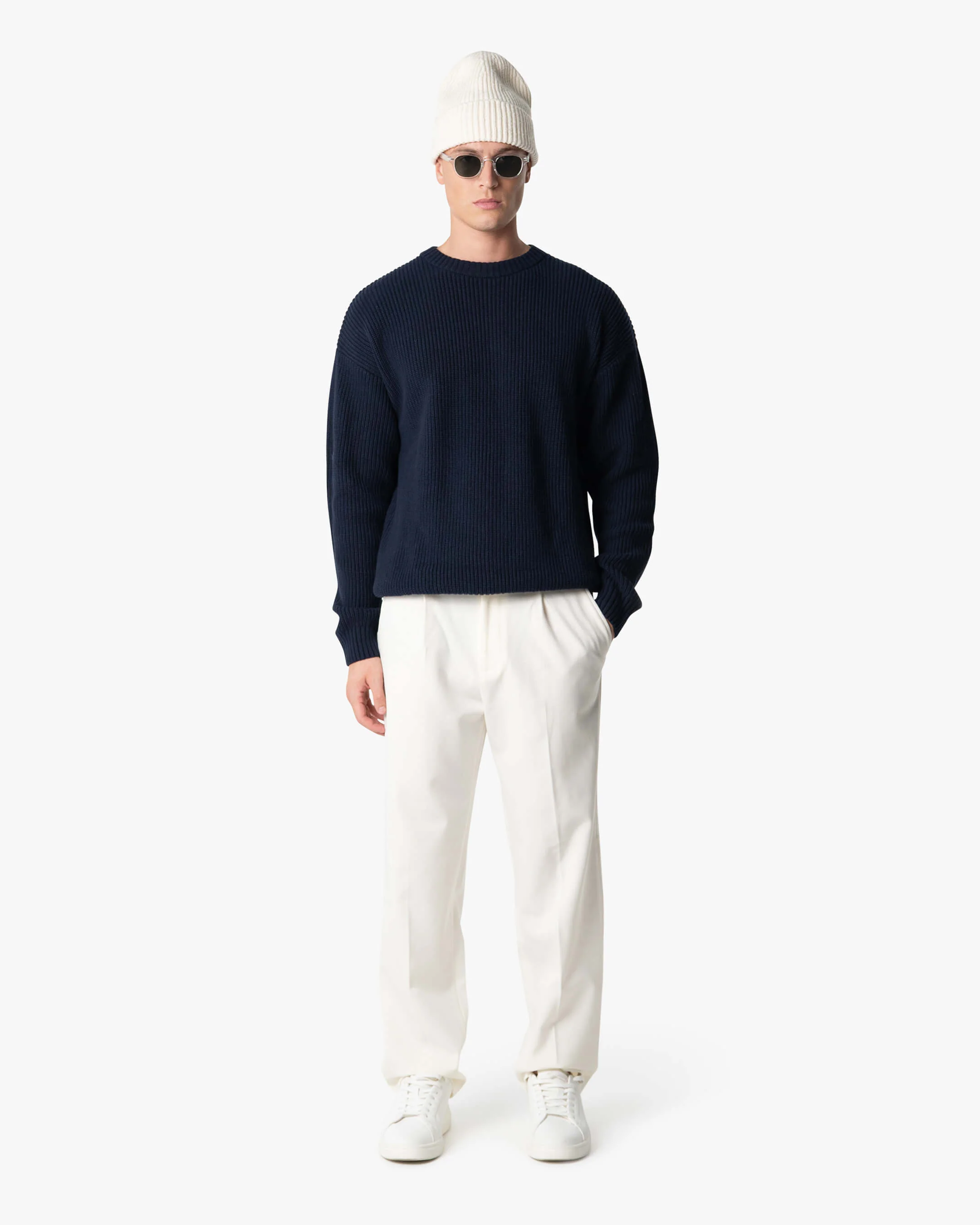 Naval Knitted Cotton Sweater | Navy - Image 4