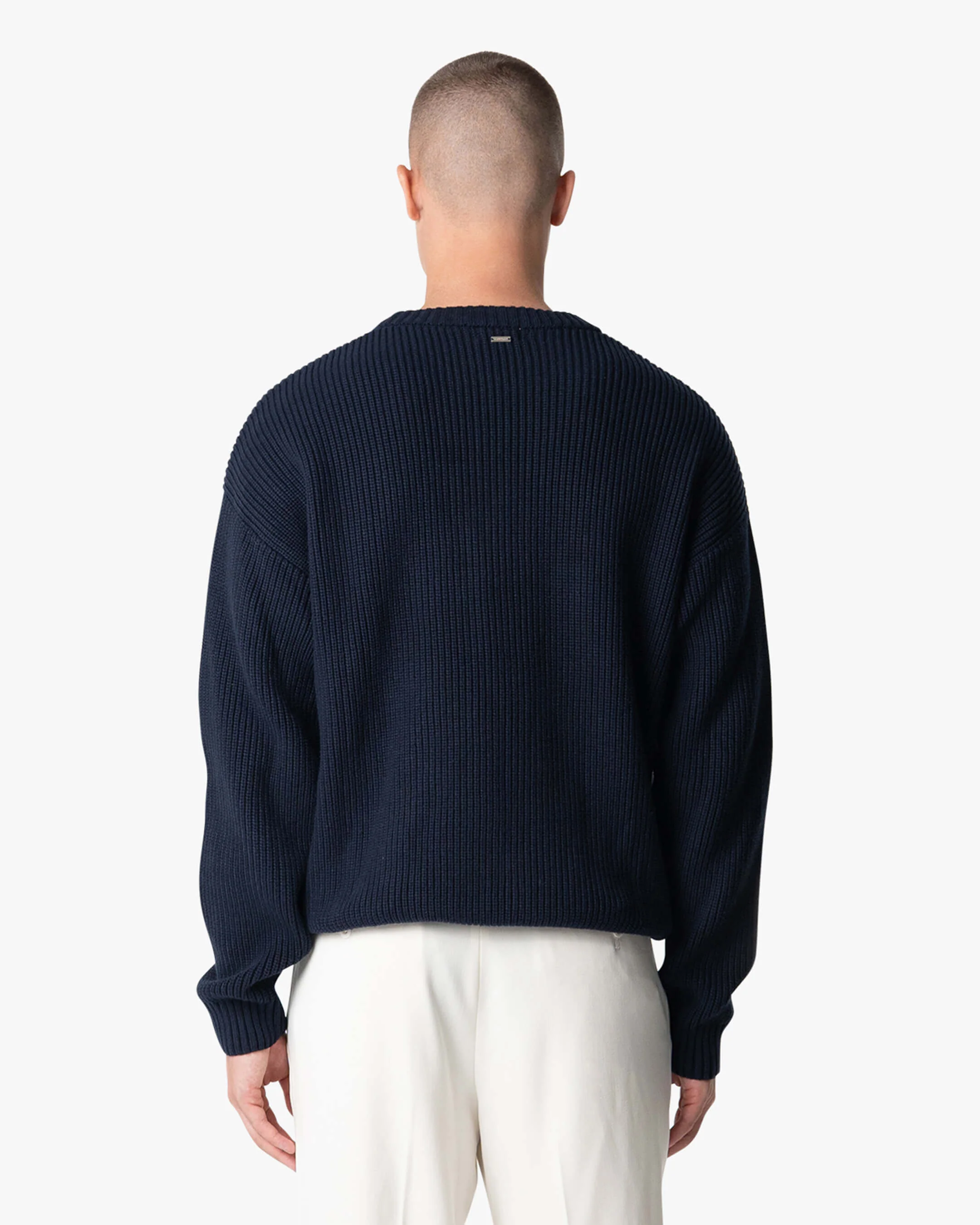 Naval Knitted Cotton Sweater | Navy - Image 5