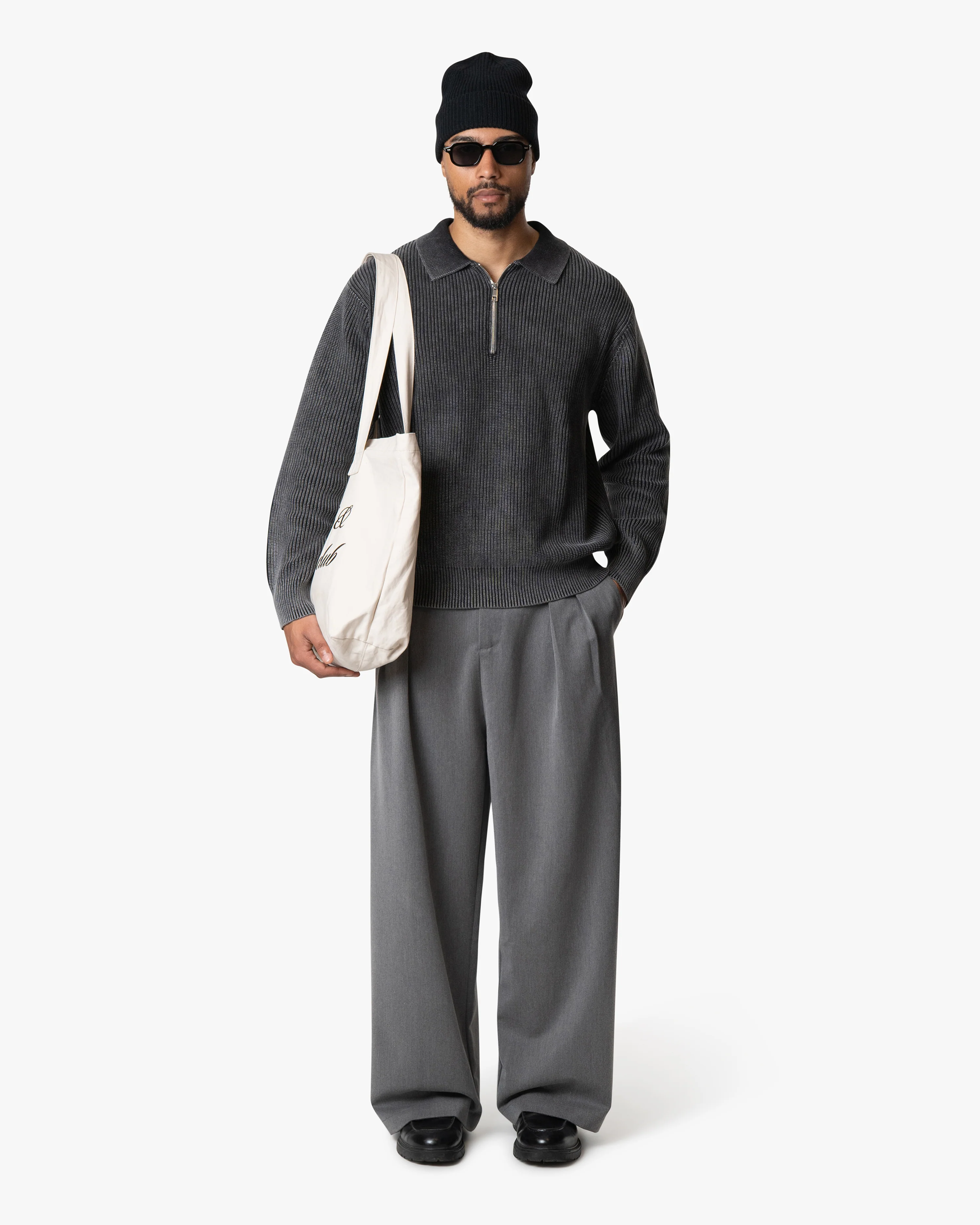 Orazio Cotton Half-Zip Polo Sweater | Acid Black - Image 3