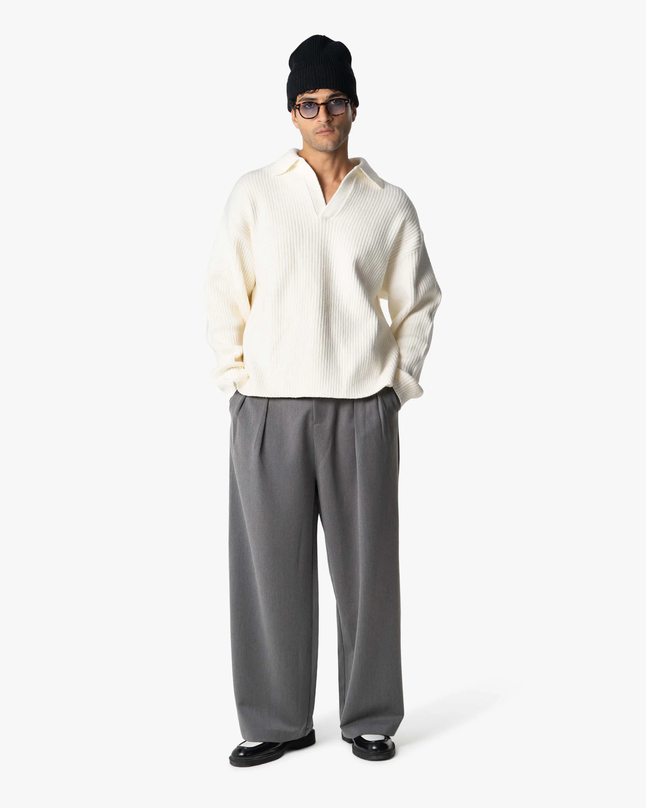 Ravello Oversized Cotton V-Neck Sweater | Ecru - Image 5