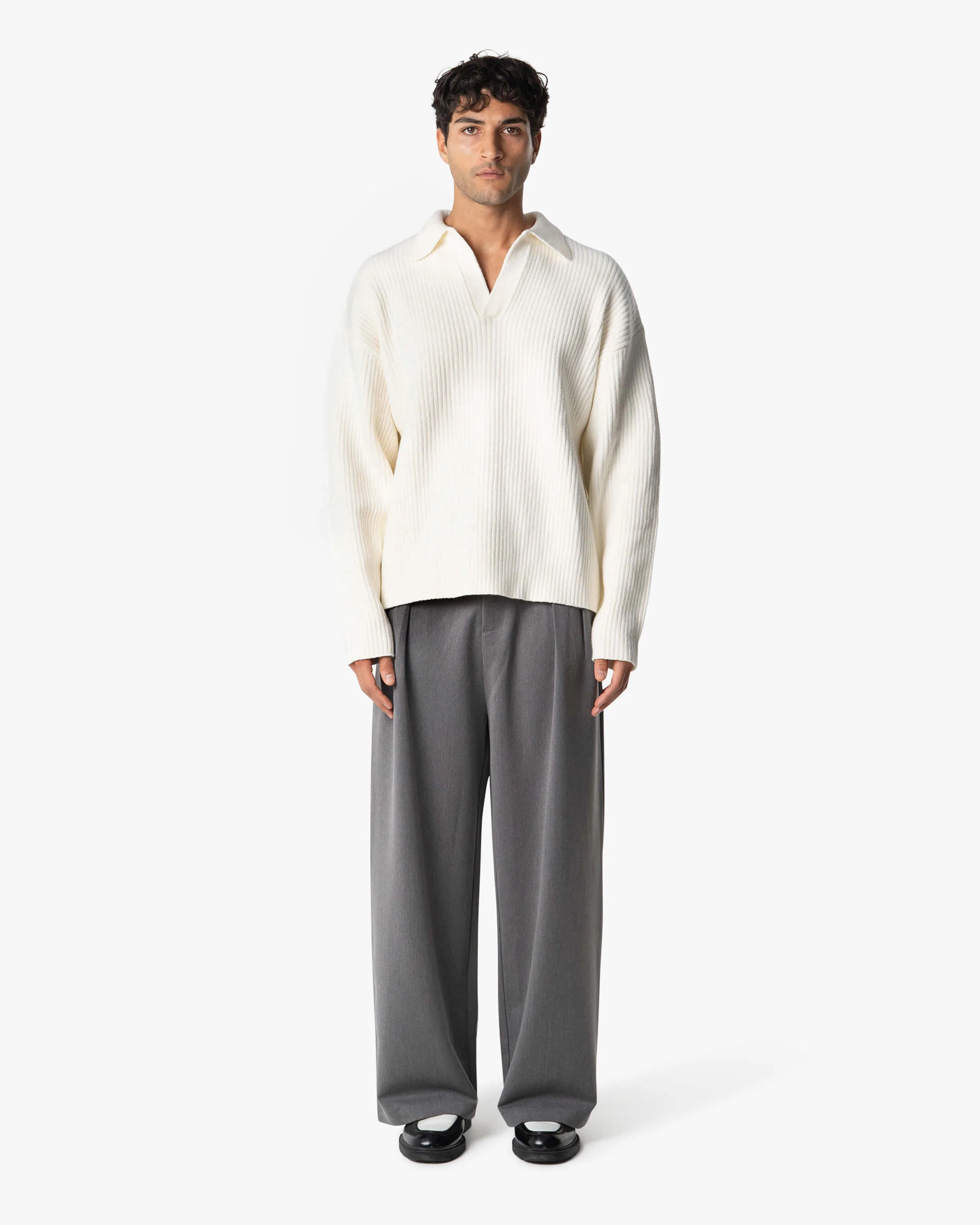 Ravello Oversized Cotton V-Neck Sweater | Ecru - Image 6