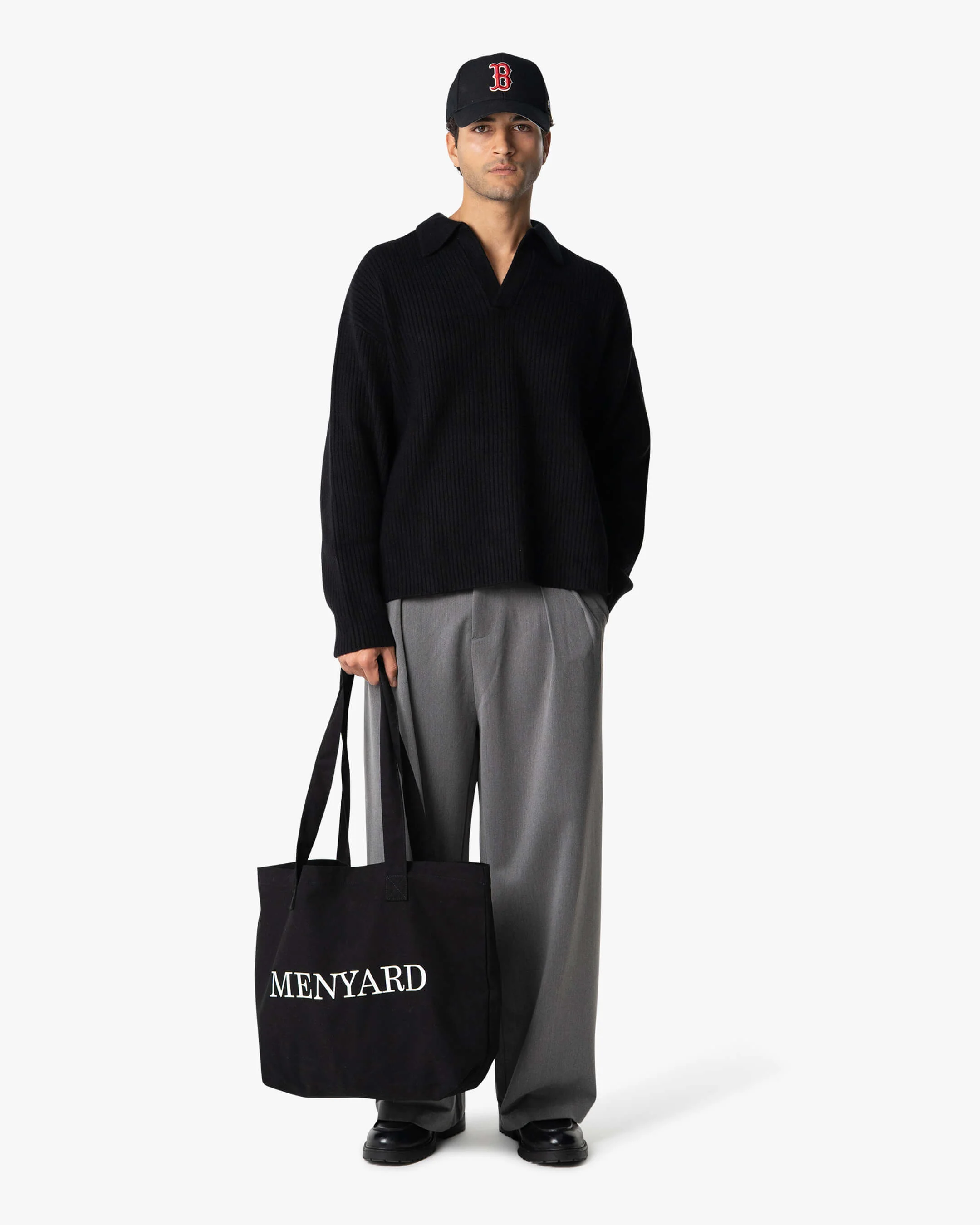 Ravello Oversized Cotton V-Neck Sweater | Black - Image 4