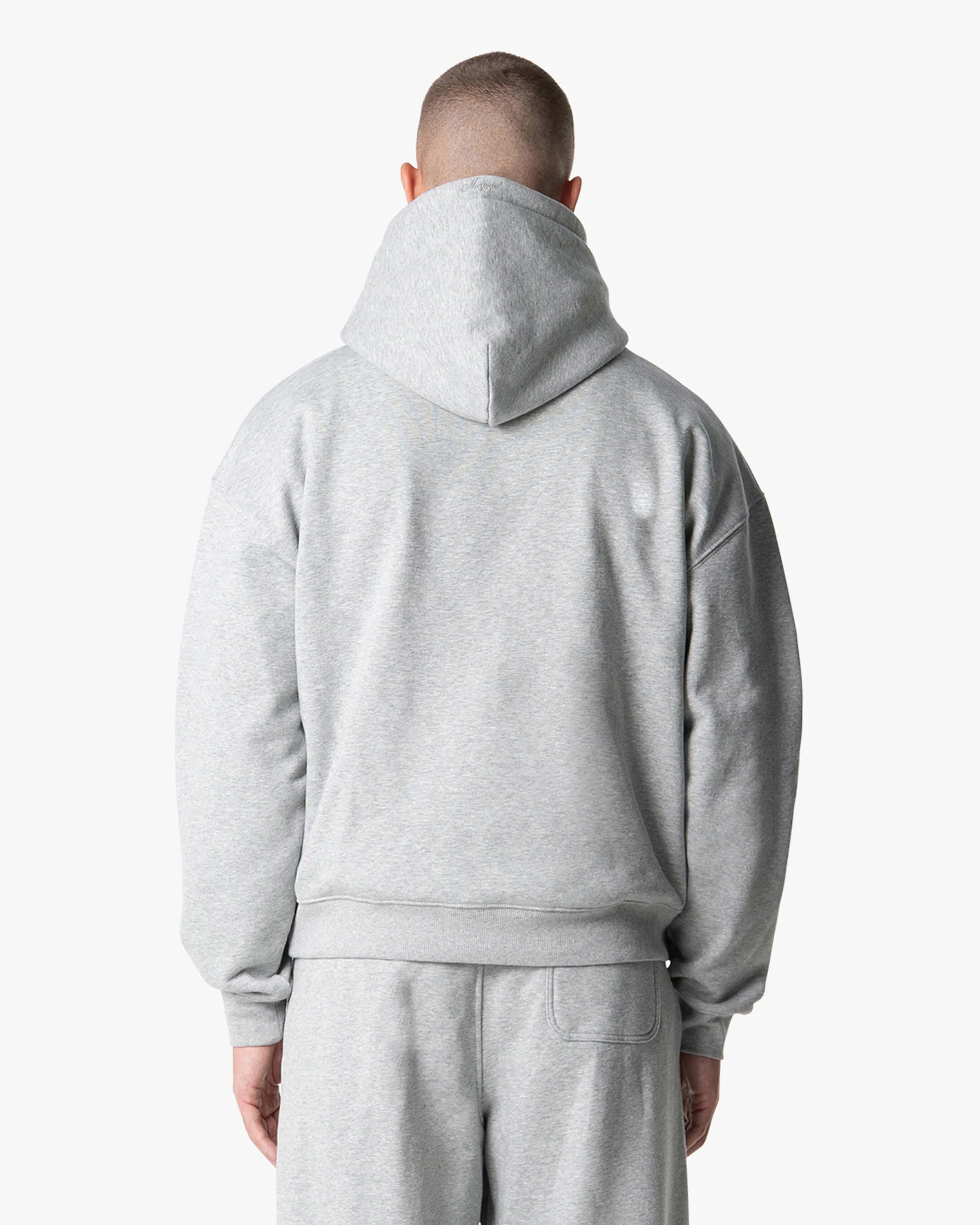 Oversized Blank Zip Hoodie | Grey Melee - Image 3