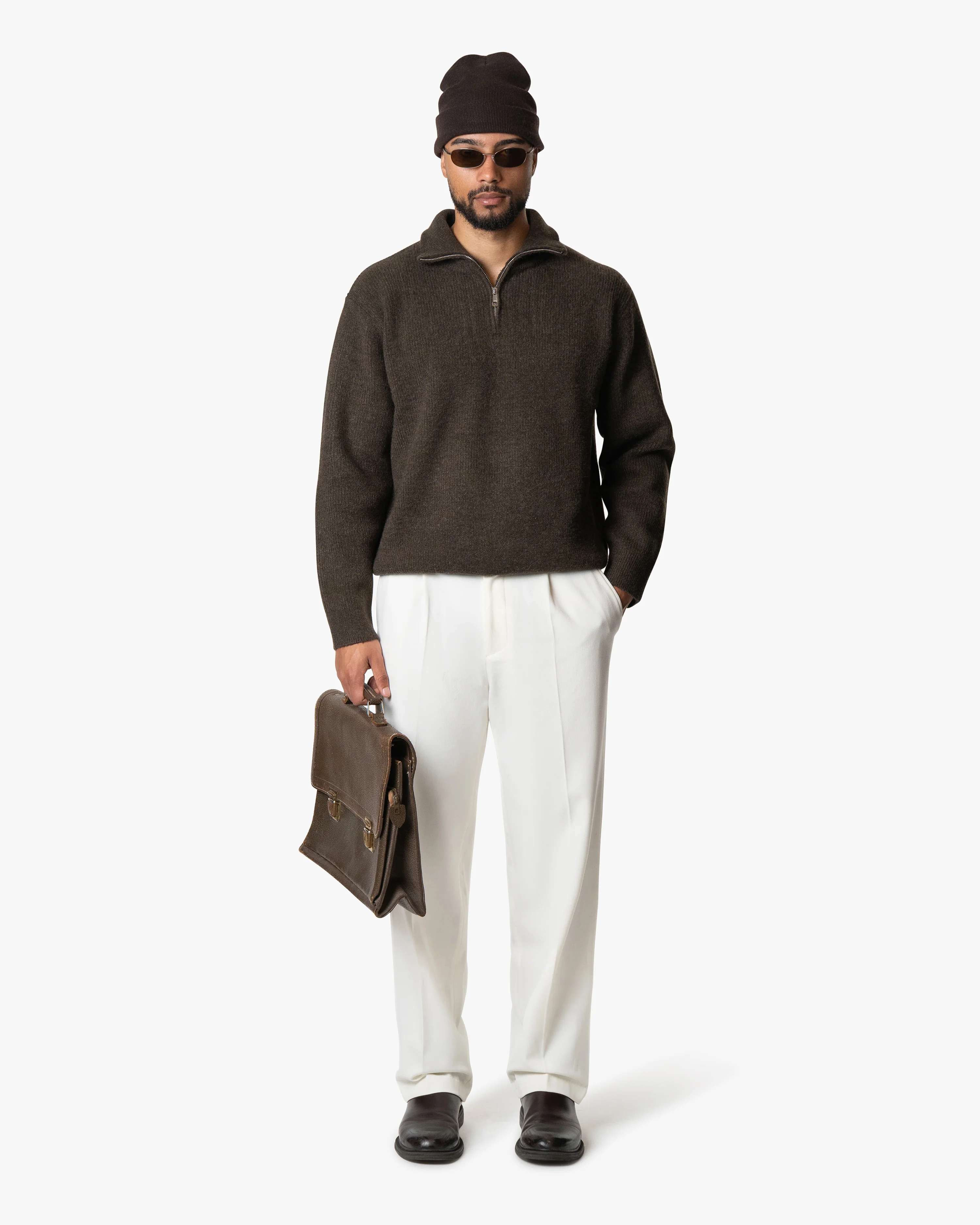 Sontuso Knitted Half-Zip Sweater | Dark Brown - Image 3